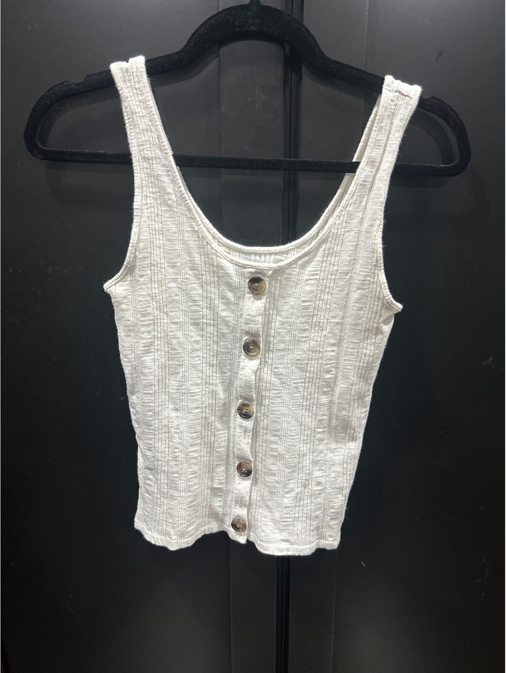 American Eagle White Ribbed Button-Front Tank Top